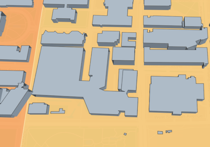 Downtown Oklahoma City with buildings extruded in 3D