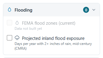 The Flooding layer group expanded, with checkboxes for each layer